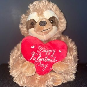 Plush Sloth Stuffed Animal Holding Red “Happy Valentines Day” Heart 13”
